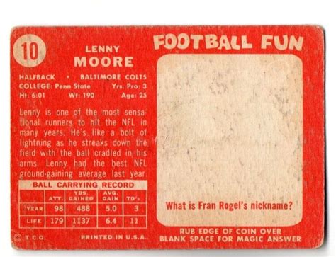 Topps Football Lenny Moore Baltimore Colts Low Grade