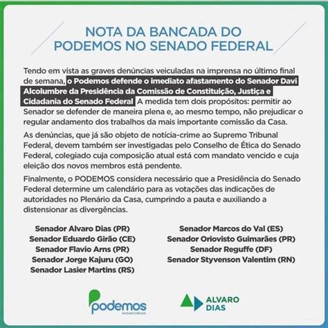 Senadores Do Podemos Pedem Sa Da De Davi Alcolumbre Da Ccj Blog