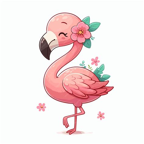 Premium Vector Cute Flamingo With Flower Cartoon Vector On White