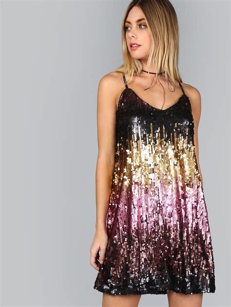 Color Block Cutout Back Sequin Cami Dress Shein Sheinside