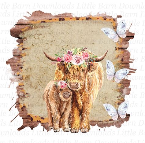 Highland Cow Sublimation Cow Transfers Mummy And Baby Cow