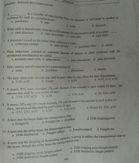 Solved Professor Instruction Encircle The Correct Answer