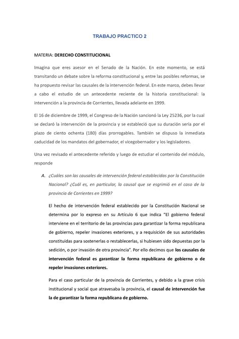 TP2 Derecho Constitucional 2022 TRABAJO PRACTICO 2 MATERIA DERECHO