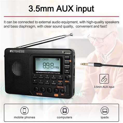 Retekess V115 Portable AM FM SW Radio Receiver MP3 Player Rechargeable