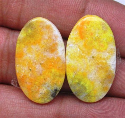 Cts Natural Bumble Bee Jasper Oval Cabochon Pair Loose Gemstone J