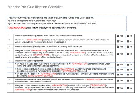 Vendor Pre Qualification Checklist Grcready