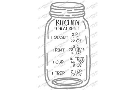 Mason Jar Kitchen Conversions Chart Cheat Sheet Svg Dxf Eps