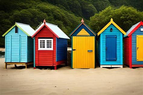 Premium Photo A Row Of Colorful Beach Huts On A Beach