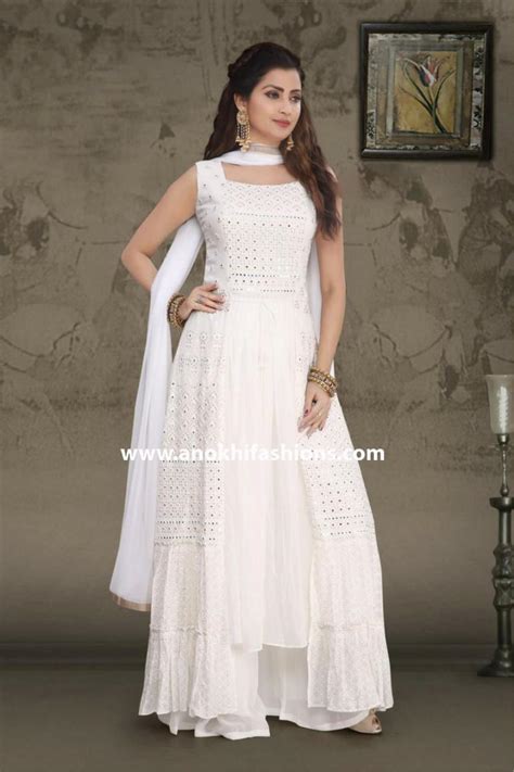 White Color Party Wear Plazo Suit With Dupatta Anokhi Fashion