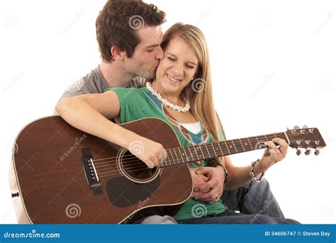 Young Couple In Love Sitting Playing Guitar Kissing Stock Image Image Of Girl Attractive