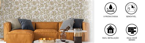 Papel De Parede Adesivo Vinil Proven Al Dourado Gold Flores Vintage