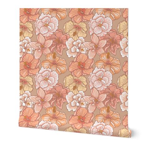 Hibiscus Peachy On Nude Wallpaper Spoonflower