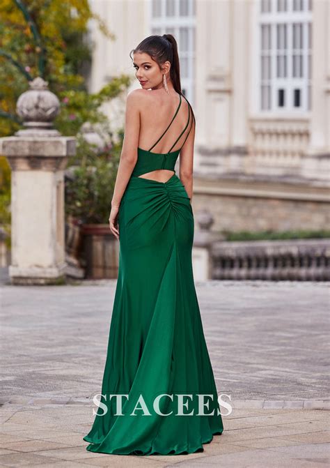 Sheath Column One Shoulder Sleeveless Sweep Train Jersey Prom Dress