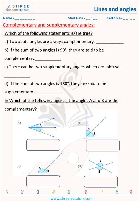 Complementry And Supplementry Angles Worksheets For 11 Plus Exam Maths Shree Rsc Tutors