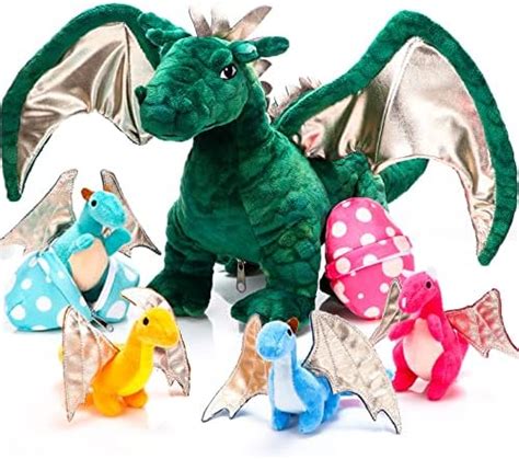 7 Pcs Dragon Plush Toy Set 16 Inch Large Dragon Stuffed Animal Zipper