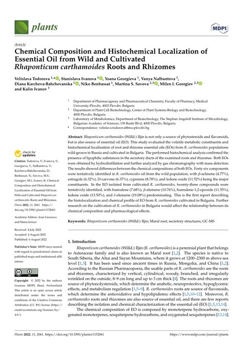 PDF Chemical Composition And Histochemical Localization Of Essential