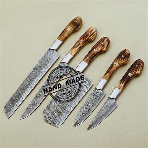 Damascus Kitchen Set Custom Handmade Damascus Steel Knives