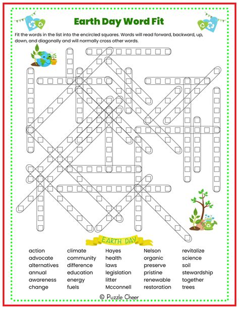 Earth Day Word Fit Puzzle Puzzle Cheer