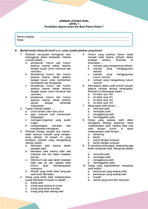 Latihan Soal Pai And Budi Pekerti Kelas 7 Bab 9 Daring Nur Hidayah Press