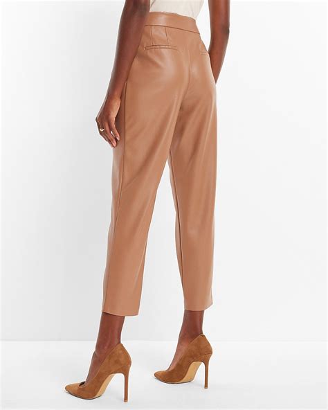 Express Super High Waisted Faux Leather Pleated Ankle Pant In Butterscotch Express Style Trial