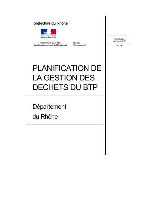 Pdf Plan De Gestion Des Dechets Du Btp La Loi De Juillet A