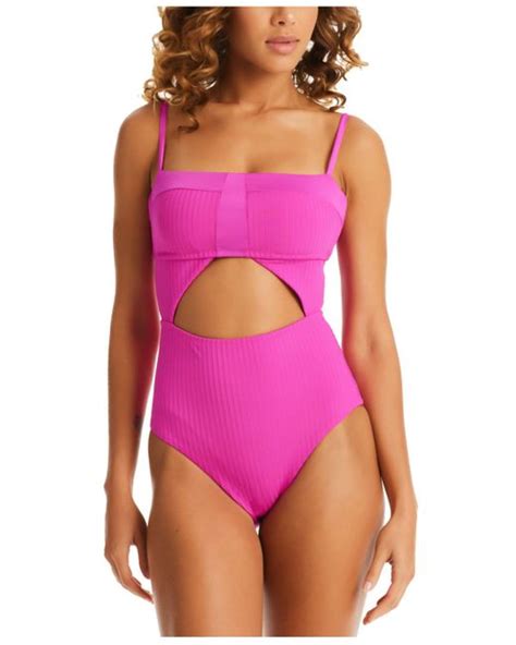 Sanctuary Refresh Ribbed Cutout Bandeau One Piece Swimsuit In Pink Lyst