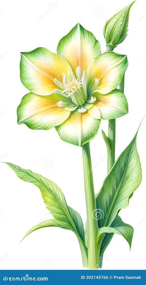 Watercolor Painting of Okra Flower. Ai-Generated Stock Photo - Illustration of close, green ...