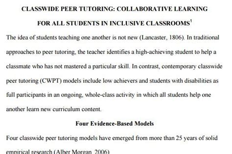 Pdf Classwide Peer Tutoring Collaborative Learning For All Students