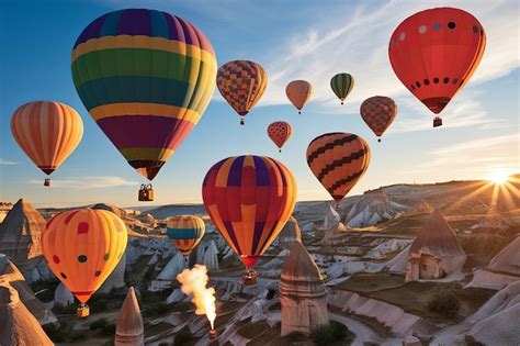 A Painting Of Hot Air Balloons In The Sky With A Sky Background Premium AI Generated Image