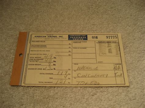 2 Vintage 1952 American Airlines Passenger Excess Baggage Receipt Stub