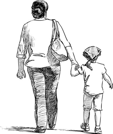 Premium Vector Sketch Of A Mother With Her Little Daughter Going On A