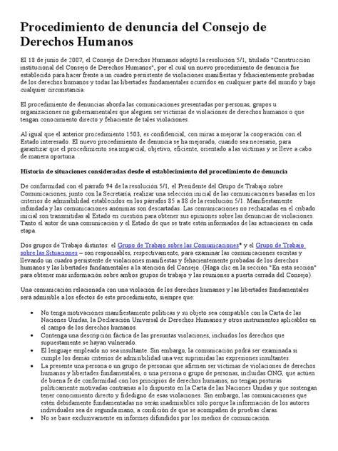 Procedimiento De Denuncia Del Consejo De Derechos Humanos Pdf