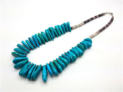 Vintage Chunky Turquoise Stone Nugget Heishi Necklace Rich Turquoise Blue Southwestern