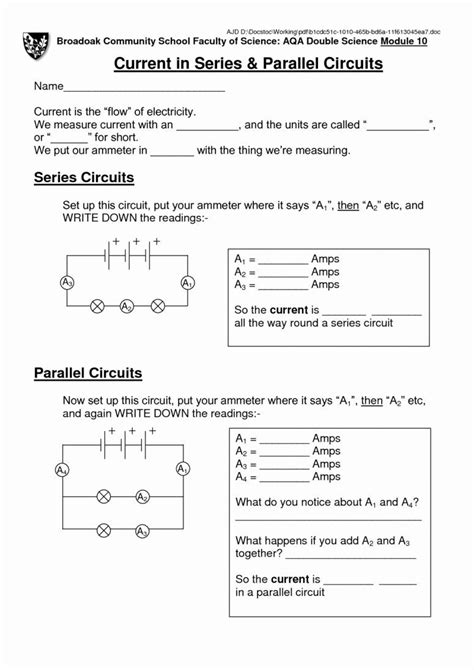 Voltage Current And Resistance Worksheets