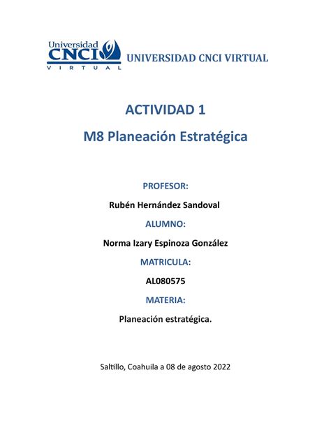 Planeacion Act 1 UNIVERSIDAD CNCI VIRTUAL ACTIVIDAD 1 M8