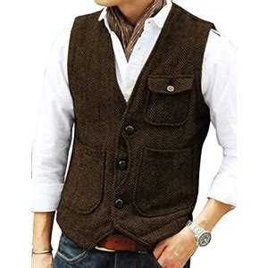 Hsls Gilet Da Uomo A Spina Di Pesce Gilet Da Lavoro In Tweed Di Lana