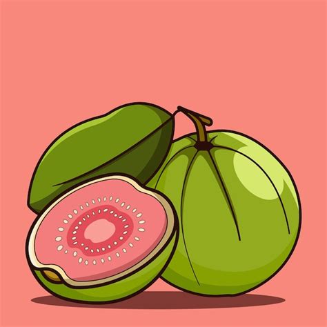 Guayaba Fruta Linda Naturaleza Comida Plana Dibujos Animados Fruta