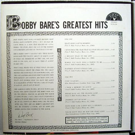 Bobby Bare Bobby Bare S Greatest Hits Lp Comp Ebay