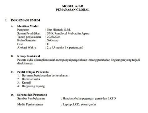 Modul Ajar Pemanasan Global Kelas Kurikulum Merdeka Projek Ipas