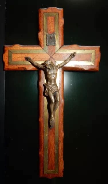 Ancien Crucifix Bois Et Bronze Objet De Devotion Religion Catholique