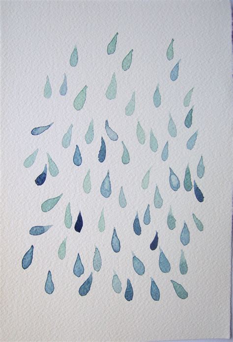 Mint Blue Raindrops Painting Watercolor Art Original Art