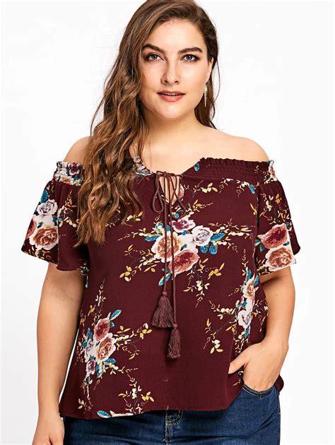 Wipalo Plus Size 5XL Floral Off The Shoulder Bohemian Blouse Women