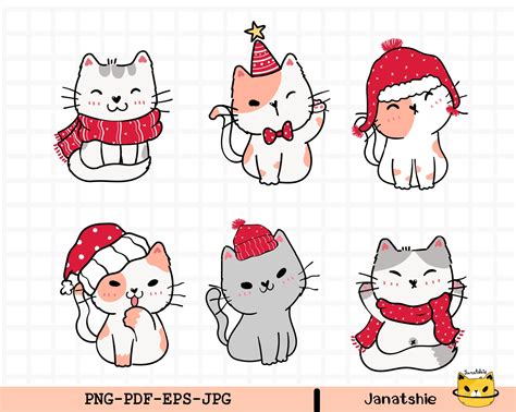 Cut Christmas Clip Art Cute Cat Clipart in Hat and Scarf Funny - Etsy