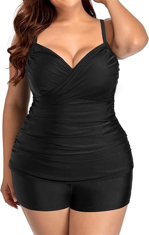 Aqua Eve Women Plus Size Tankini Swimsuits With Shorts V Neck Tummy