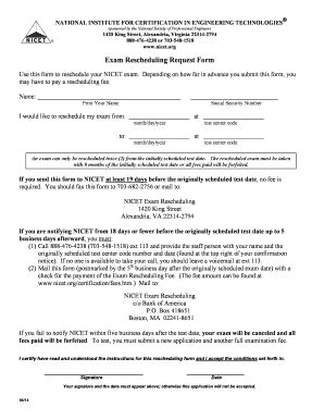 Fillable Online Nicet Exam Rescheduling Request Form Nicet Nicet