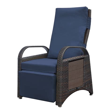 Skypatio Outdoor Rattan Recliner Chair PE Wicker Patio Recliner With