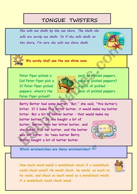 Tongue Twisters Esl Worksheet By Mayteacher