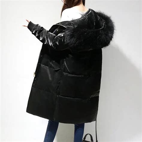 Winter Female Long Down Jacket Women Big Fur Collar Hooded White Duck Down Long Parkas Coats