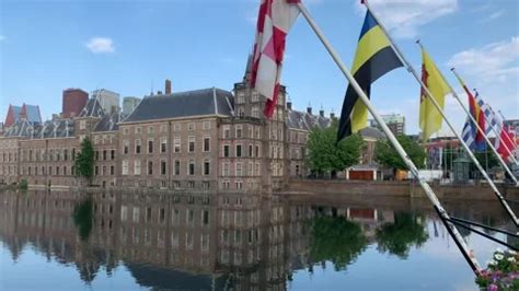 View Of Binnenhof Dutch Provinces Flags Stock Video Pond