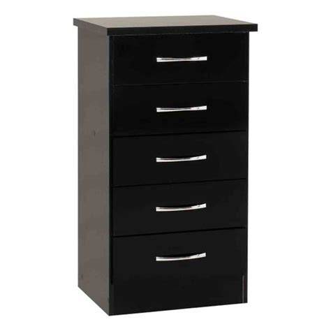 Seconique Nevada 5 Drawer Narrow Chest Black Gloss Robert Dyas